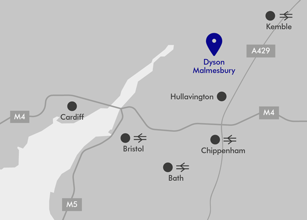 A map showing the location of Dyson Malmesbury